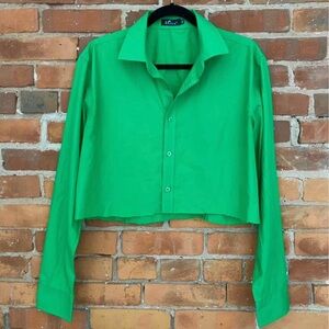 Bright Green Cropped Button Down Shirt